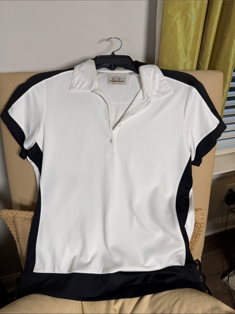 EP Pro White and Black Short Sleeve Button-Down Golf Polo